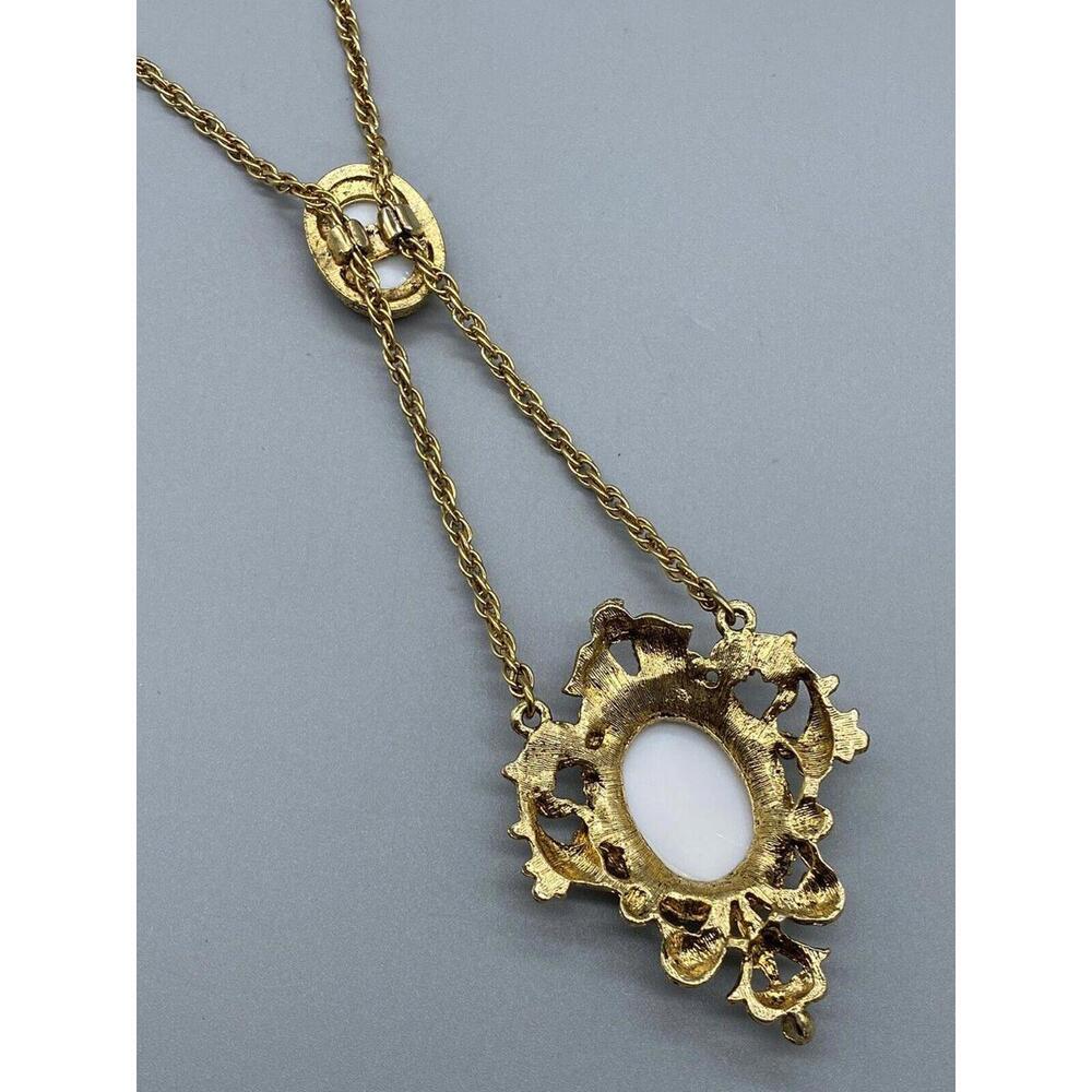 Renaissance Revival Couple Bolo Tie Gold Tone Pearl Double Strand Necklace Rare - Picture 7 of 16